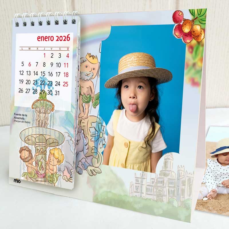 Almanaque de escritorio con ilustración de Madrid y fotografia -Coslada - Torrejón de Ardoz - Alcalá de Henares