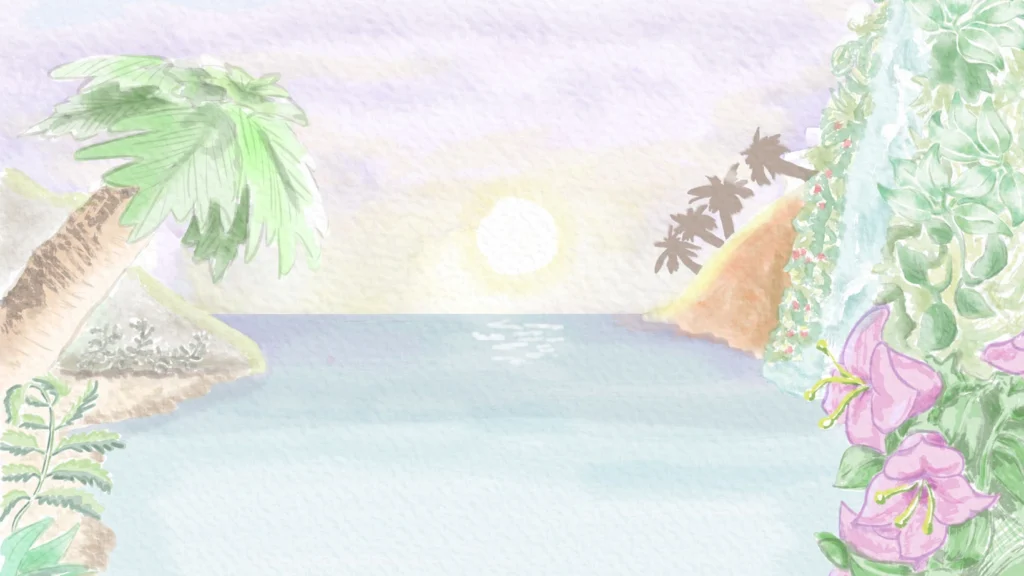 la puesta de sol, el mar tropical y sus maravillosas palmeras, conforman parte del mes de septiembre de nuestro calendario de mesa ilustrado. ¿Y los ornitomimos...?