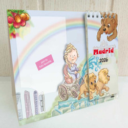 Calendario de mesa y portafotos para regalar. Souvenir original de Madrid. Fuente Apolo en Paseo del Prado.