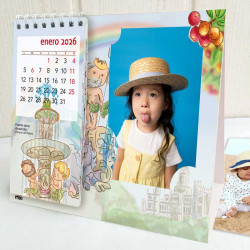 Fotografía, retrato, familiar, mascota o turística que se pueden insertar en el calendario portafotos ilustrado de Madrid