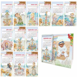 Calendario de mesa ilustrado con las fuentes de Madrid, personalizable con fotos, diseño artesanal de Mico Impresiones.