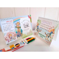 Calendario de Mesa con ilustración de fuente Lozoya en Madrid, 2 Ornitomimos en calendario ilustrado para San Fernando y Coslada