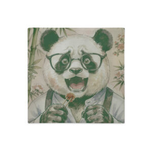 Funda de cojín decorativa con ilustración original de oso panda con gafas estilo nature y tacto suave