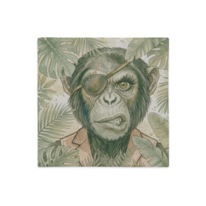 Ilustración de chimpancé Zira con parche en el ojo y gesto de enfado para cojín decorativo