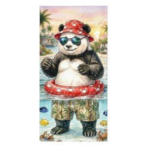Toalla de playa panda PandIA de la colección Entre Bestias con diseño de flotador