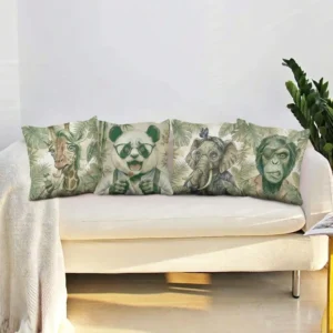 Pack de 4 fundas de cojín decorativas colección Nature con animales ilustrados Mico