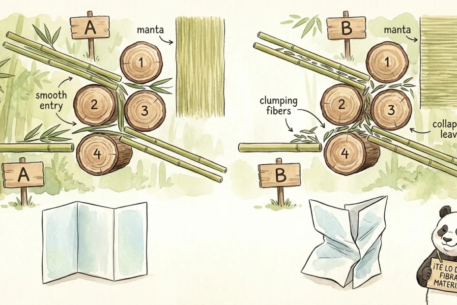 Infografía técnica sobre el plegado de papel fino y el colapso de fibra en gramajes de 30g a 60g