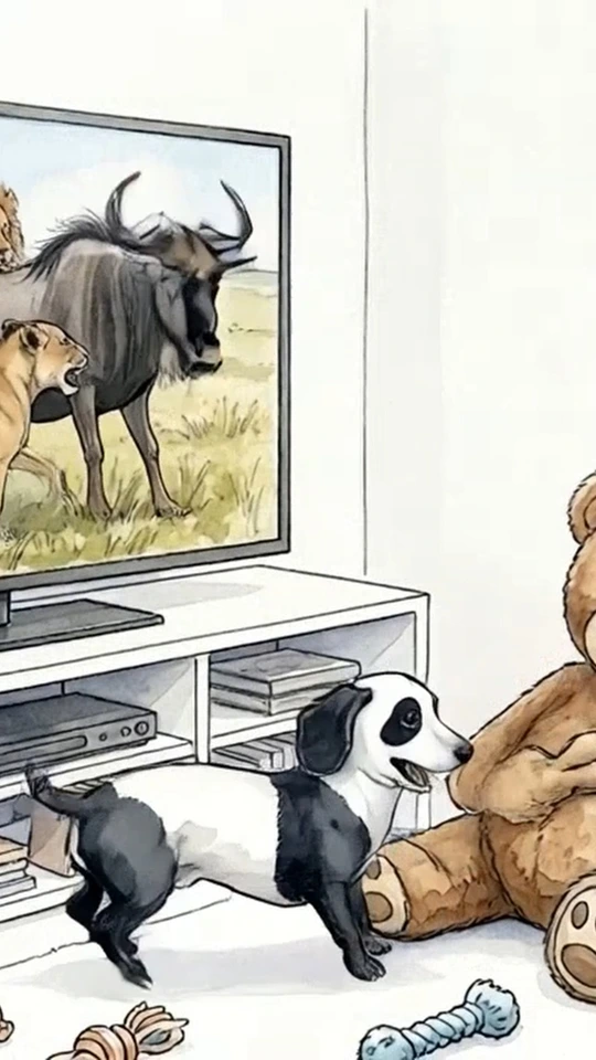 Ilustración de perro en un entorno de oficina técnico, representando la consultoría y diseño de autor para marcas.